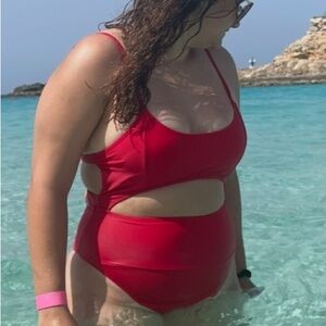Red Cutout One Piece Swimsuit with Pads